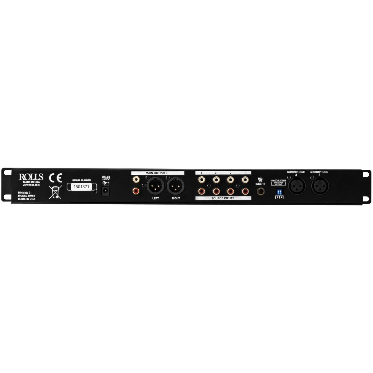 Rolls RM69 MixMate 3 Rack Mount 6 Channel Mic/Line Mixer 1U